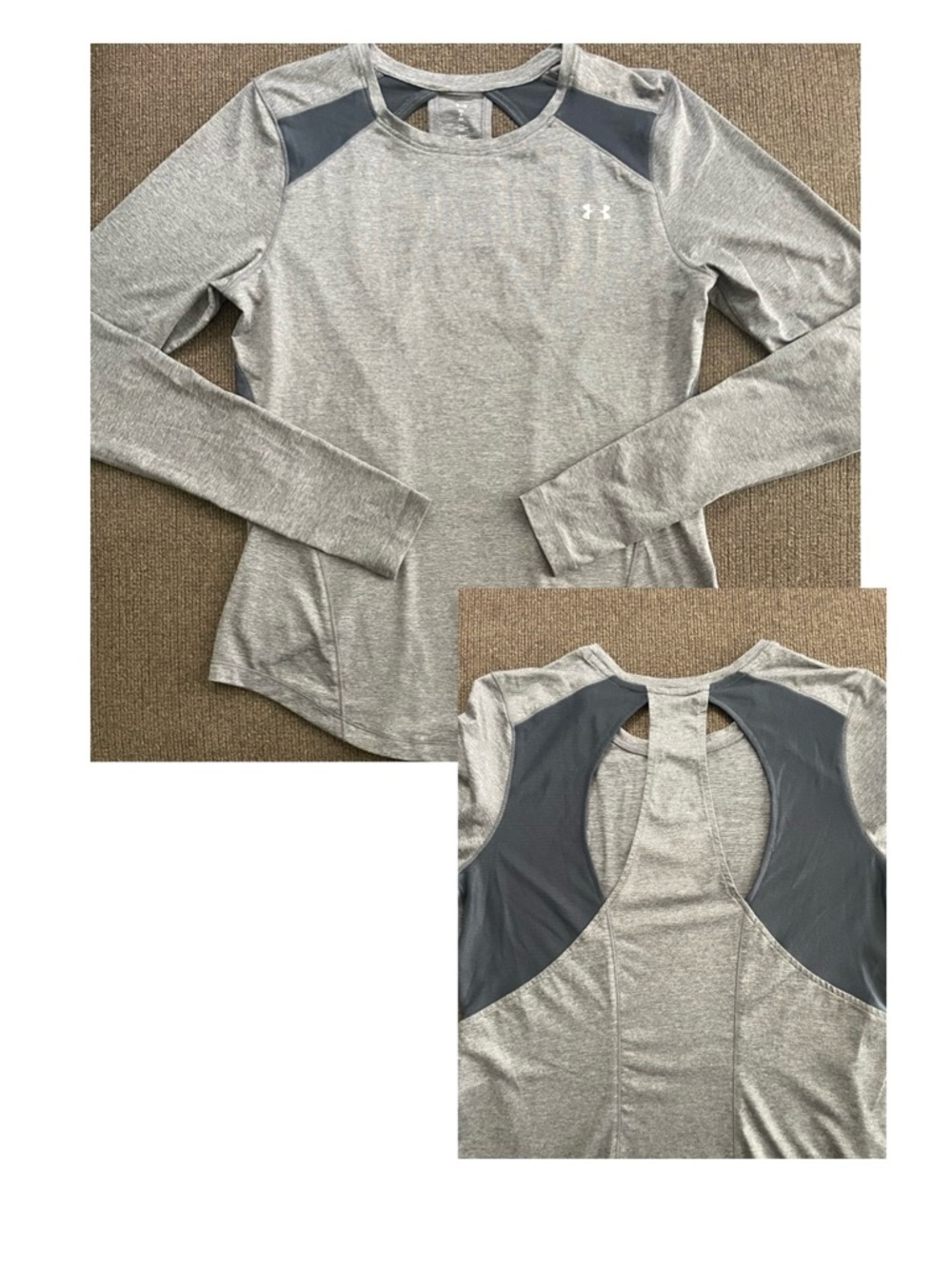 Women’s Under Armour Fitted Long Sleeve Mesh Design Peephole Back Shirt Size S